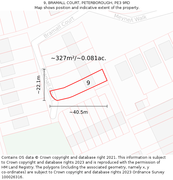 9, BRAMALL COURT, PETERBOROUGH, PE3 9RD: Plot and title map