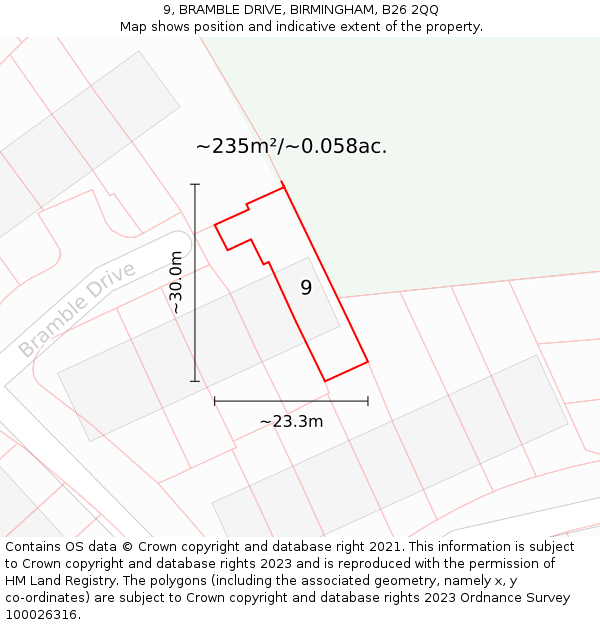 9, BRAMBLE DRIVE, BIRMINGHAM, B26 2QQ: Plot and title map