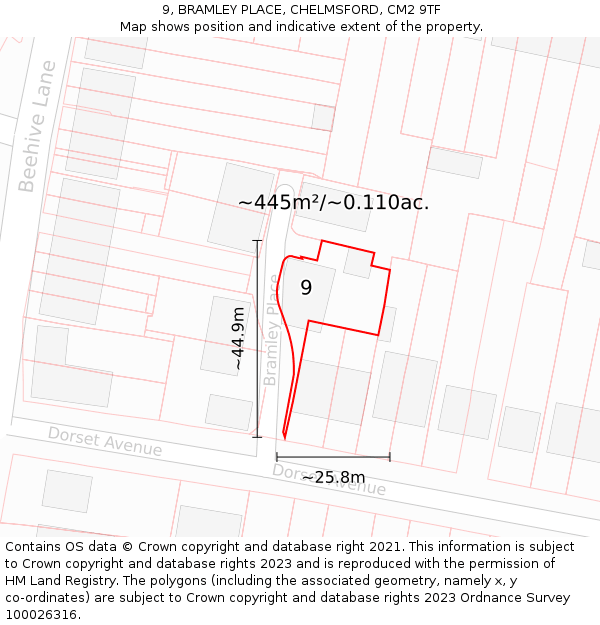 9, BRAMLEY PLACE, CHELMSFORD, CM2 9TF: Plot and title map