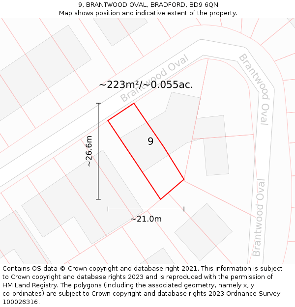 9, BRANTWOOD OVAL, BRADFORD, BD9 6QN: Plot and title map