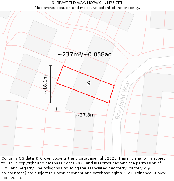 9, BRAYFIELD WAY, NORWICH, NR6 7ET: Plot and title map