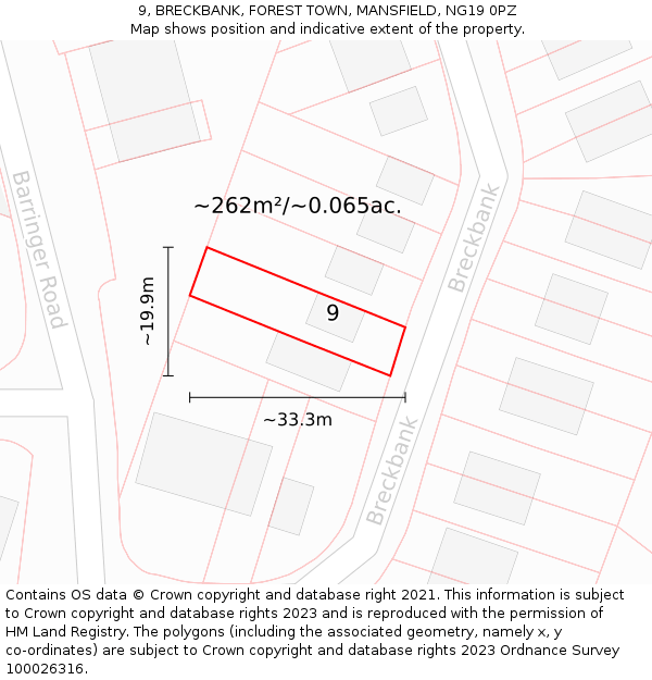 9, BRECKBANK, FOREST TOWN, MANSFIELD, NG19 0PZ: Plot and title map