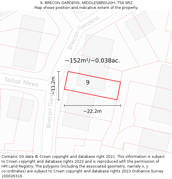 9, BRECON GARDENS, MIDDLESBROUGH, TS6 9RZ: Plot and title map