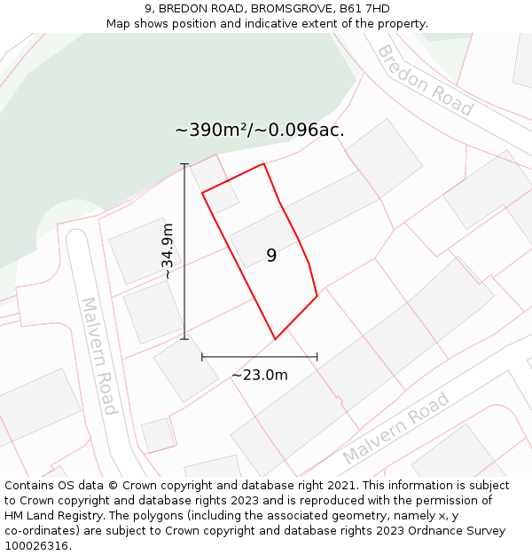 9, BREDON ROAD, BROMSGROVE, B61 7HD: Plot and title map