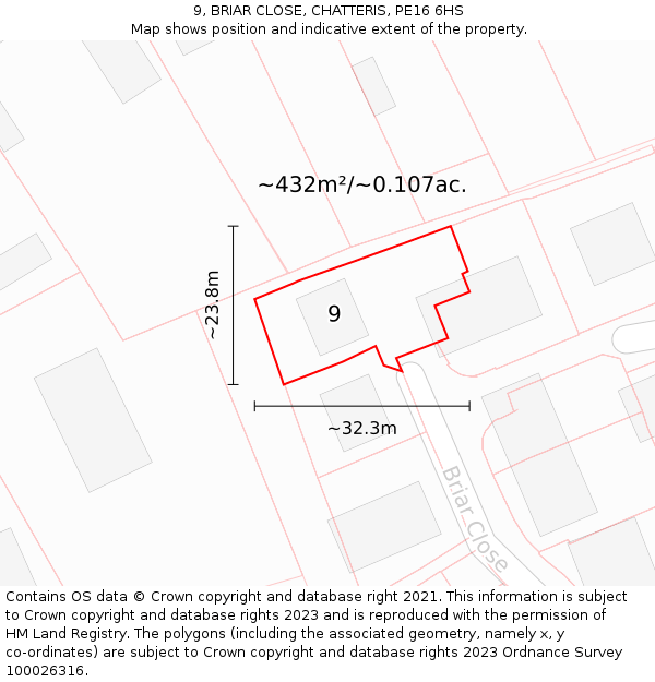 9, BRIAR CLOSE, CHATTERIS, PE16 6HS: Plot and title map