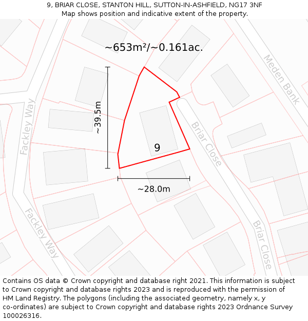 9, BRIAR CLOSE, STANTON HILL, SUTTON-IN-ASHFIELD, NG17 3NF: Plot and title map