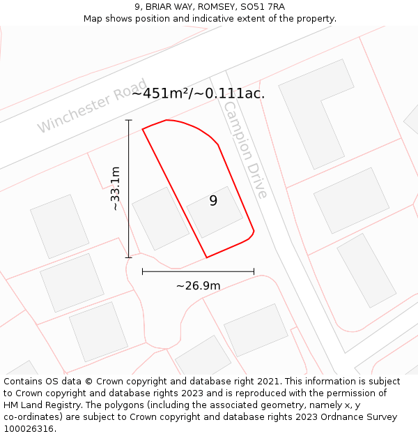 9, BRIAR WAY, ROMSEY, SO51 7RA: Plot and title map