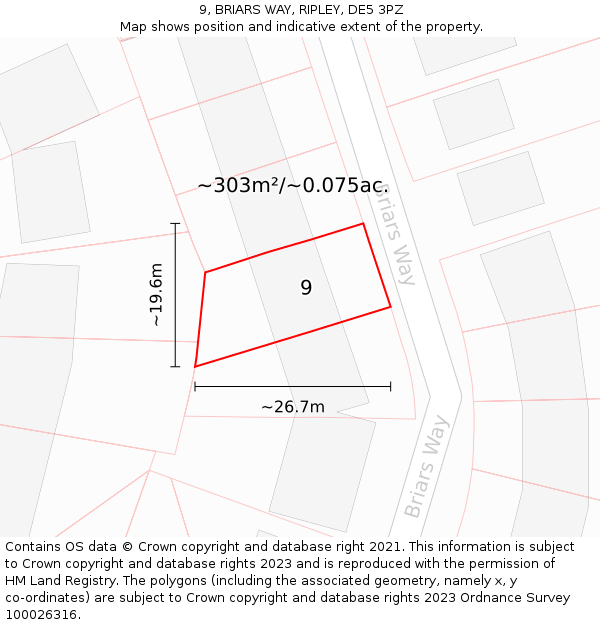 9, BRIARS WAY, RIPLEY, DE5 3PZ: Plot and title map