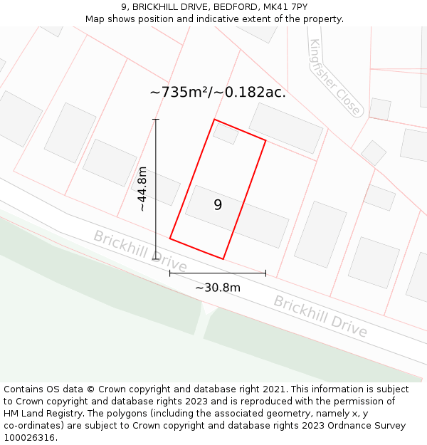 9, BRICKHILL DRIVE, BEDFORD, MK41 7PY: Plot and title map