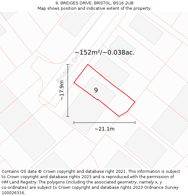 9, BRIDGES DRIVE, BRISTOL, BS16 2UB: Plot and title map