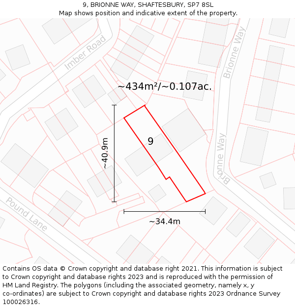 9, BRIONNE WAY, SHAFTESBURY, SP7 8SL: Plot and title map