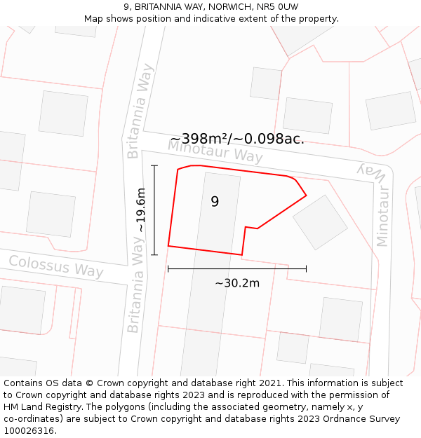 9, BRITANNIA WAY, NORWICH, NR5 0UW: Plot and title map