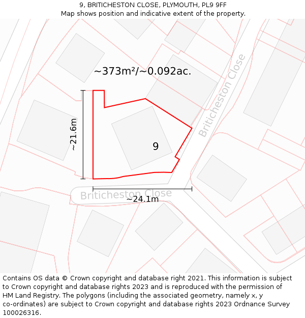 9, BRITICHESTON CLOSE, PLYMOUTH, PL9 9FF: Plot and title map