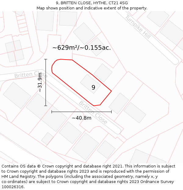 9, BRITTEN CLOSE, HYTHE, CT21 4SG: Plot and title map