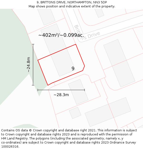 9, BRITTONS DRIVE, NORTHAMPTON, NN3 5DP: Plot and title map