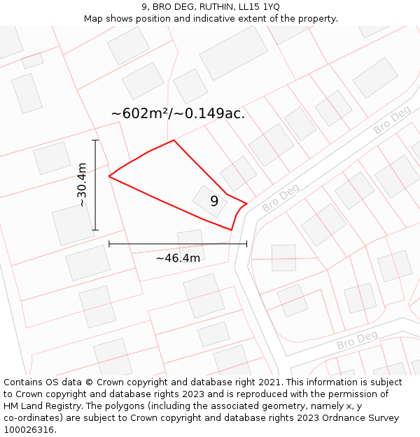 9, BRO DEG, RUTHIN, LL15 1YQ: Plot and title map