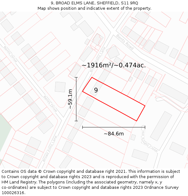 9, BROAD ELMS LANE, SHEFFIELD, S11 9RQ: Plot and title map