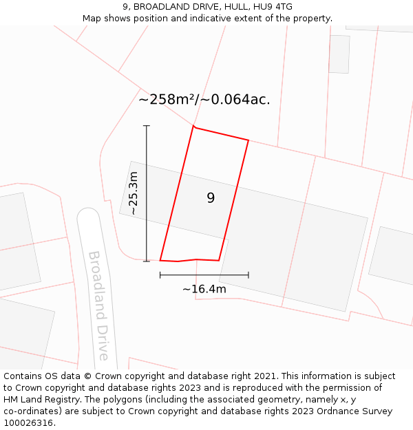 9, BROADLAND DRIVE, HULL, HU9 4TG: Plot and title map