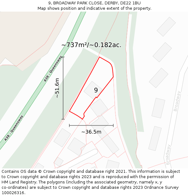 9, BROADWAY PARK CLOSE, DERBY, DE22 1BU: Plot and title map