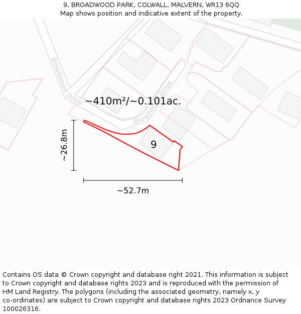 9, BROADWOOD PARK, COLWALL, MALVERN, WR13 6QQ: Plot and title map