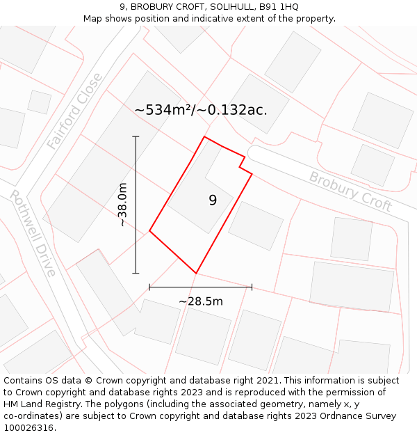 9, BROBURY CROFT, SOLIHULL, B91 1HQ: Plot and title map