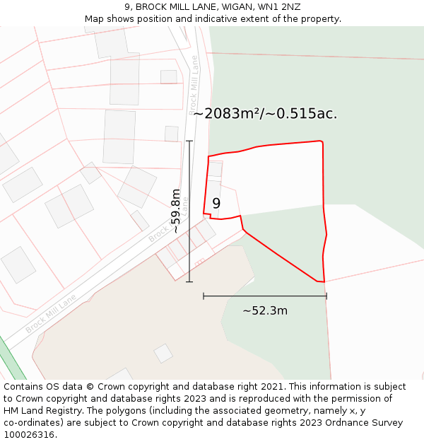 9, BROCK MILL LANE, WIGAN, WN1 2NZ: Plot and title map