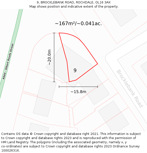 9, BROCKLEBANK ROAD, ROCHDALE, OL16 3AX: Plot and title map