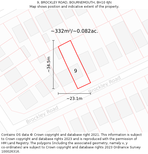 9, BROCKLEY ROAD, BOURNEMOUTH, BH10 6JN: Plot and title map