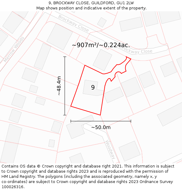 9, BROCKWAY CLOSE, GUILDFORD, GU1 2LW: Plot and title map