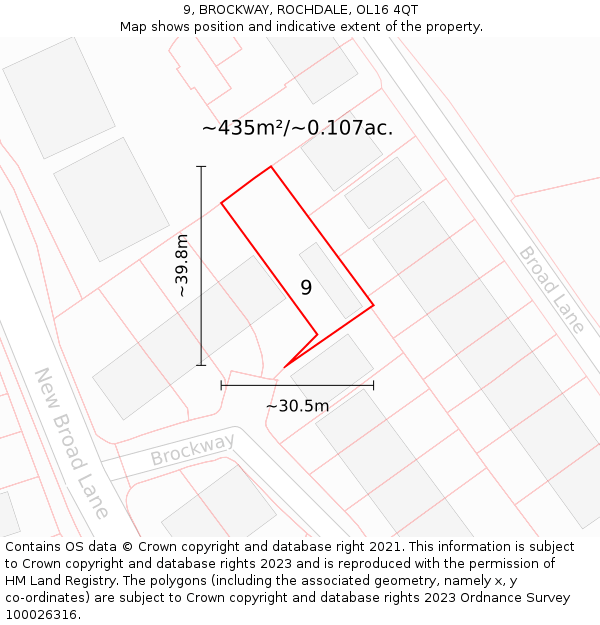 9, BROCKWAY, ROCHDALE, OL16 4QT: Plot and title map