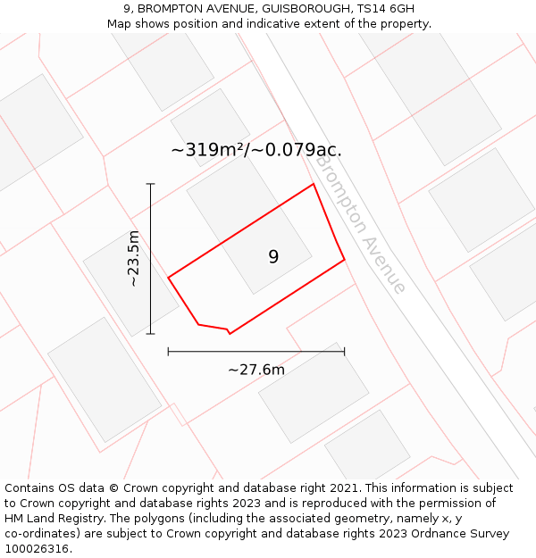 9, BROMPTON AVENUE, GUISBOROUGH, TS14 6GH: Plot and title map