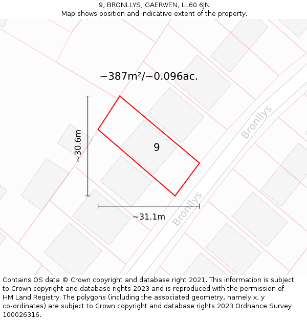 9, BRONLLYS, GAERWEN, LL60 6JN: Plot and title map