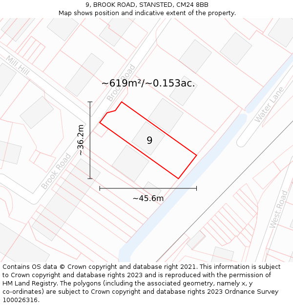 9, BROOK ROAD, STANSTED, CM24 8BB: Plot and title map