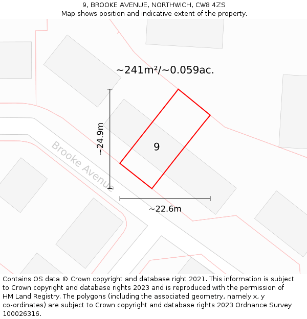 9, BROOKE AVENUE, NORTHWICH, CW8 4ZS: Plot and title map