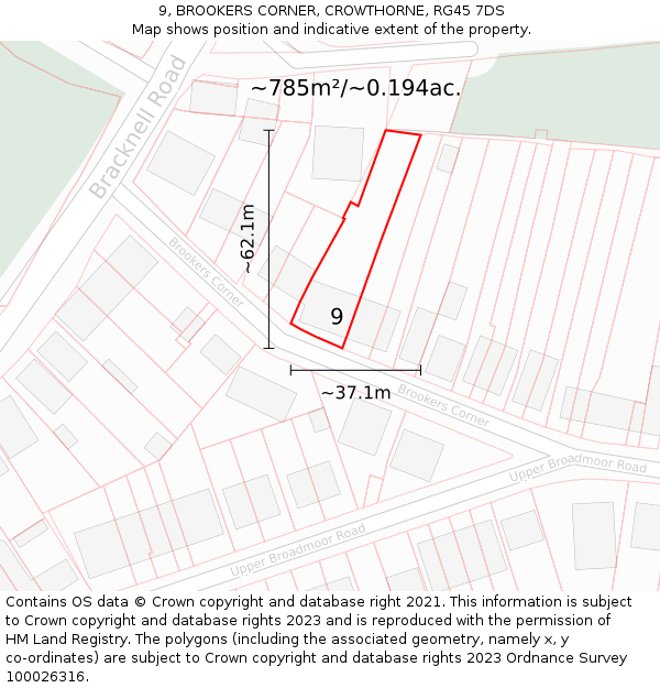 9, BROOKERS CORNER, CROWTHORNE, RG45 7DS: Plot and title map