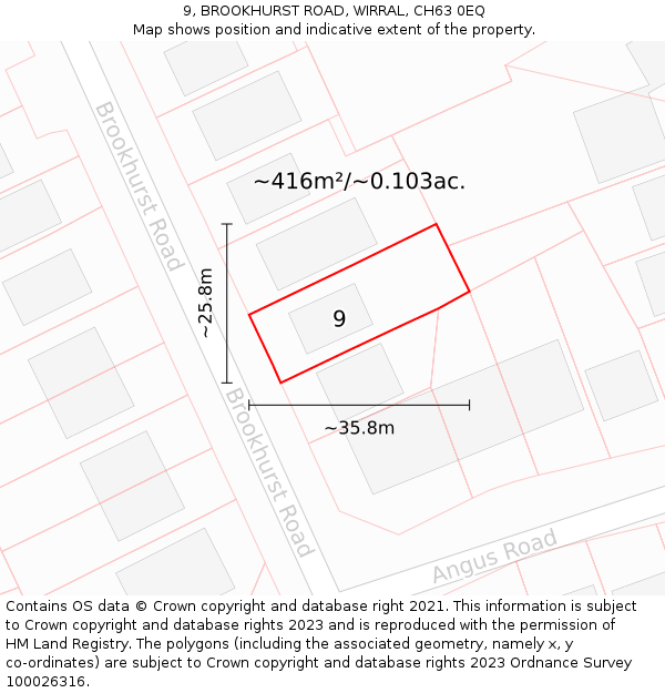 9, BROOKHURST ROAD, WIRRAL, CH63 0EQ: Plot and title map