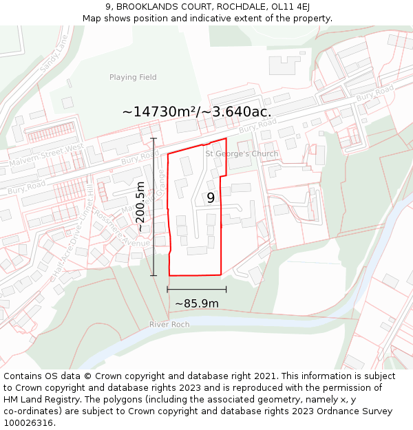 9, BROOKLANDS COURT, ROCHDALE, OL11 4EJ: Plot and title map