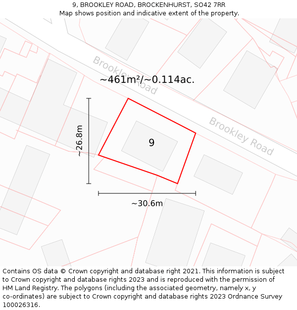 9, BROOKLEY ROAD, BROCKENHURST, SO42 7RR: Plot and title map