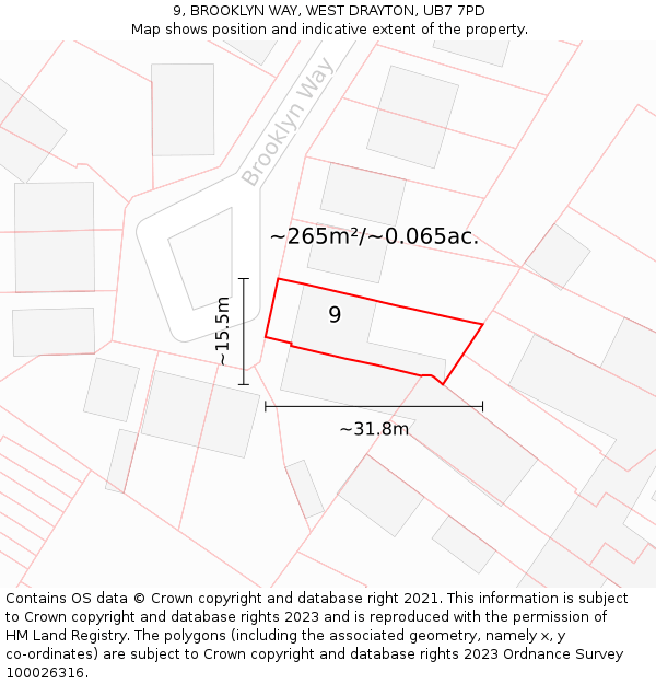 9, BROOKLYN WAY, WEST DRAYTON, UB7 7PD: Plot and title map