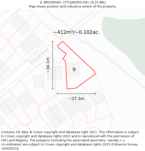 9, BROOKWAY, LITTLEBOROUGH, OL15 8BU: Plot and title map