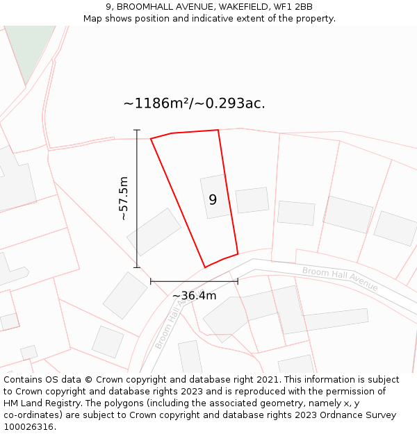 9, BROOMHALL AVENUE, WAKEFIELD, WF1 2BB: Plot and title map