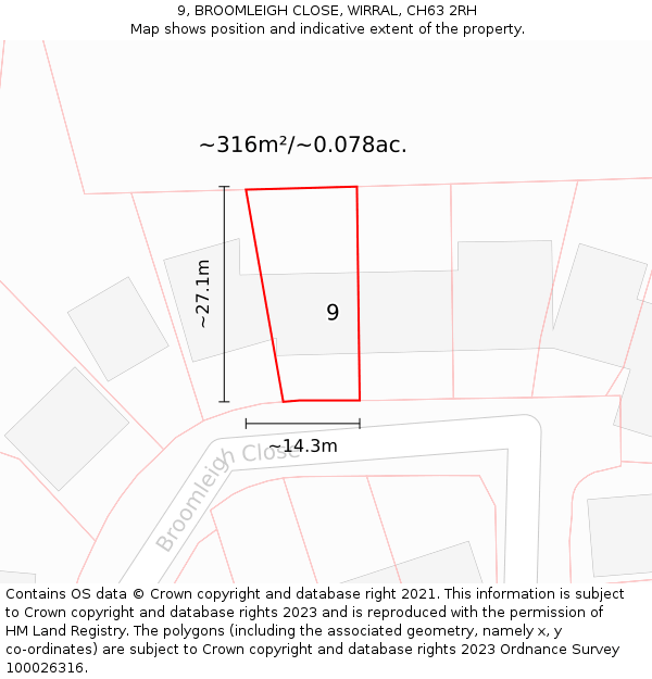 9, BROOMLEIGH CLOSE, WIRRAL, CH63 2RH: Plot and title map