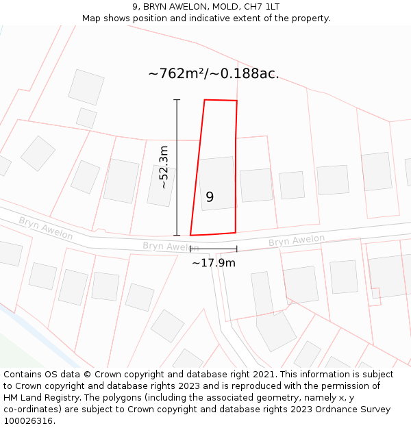 9, BRYN AWELON, MOLD, CH7 1LT: Plot and title map