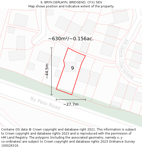 9, BRYN DERLWYN, BRIDGEND, CF31 5EN: Plot and title map