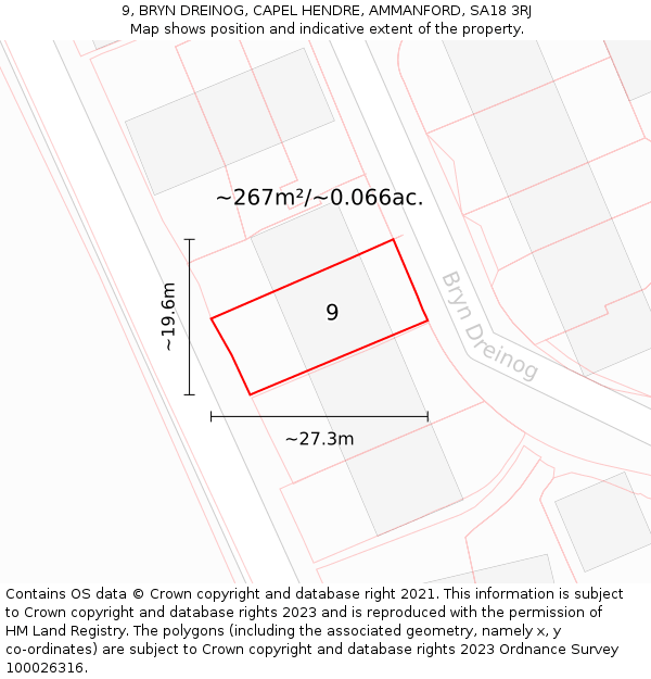 9, BRYN DREINOG, CAPEL HENDRE, AMMANFORD, SA18 3RJ: Plot and title map