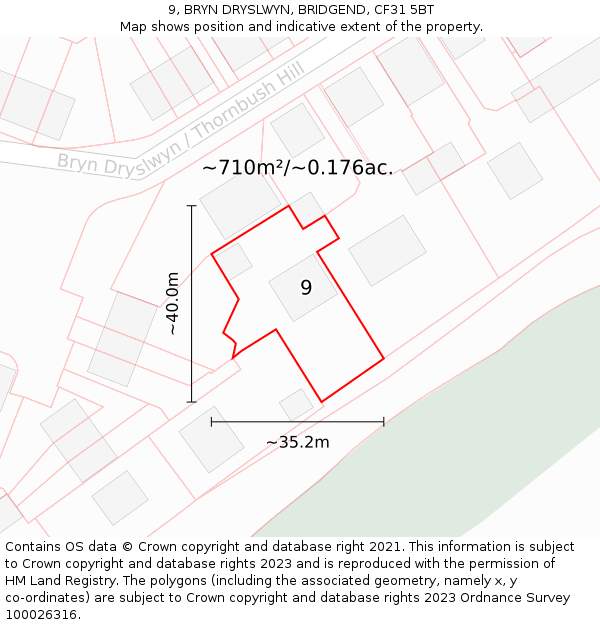 9, BRYN DRYSLWYN, BRIDGEND, CF31 5BT: Plot and title map