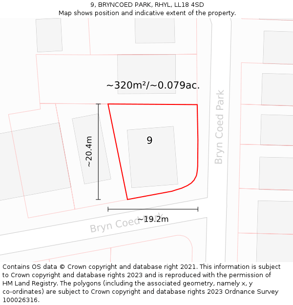 9, BRYNCOED PARK, RHYL, LL18 4SD: Plot and title map