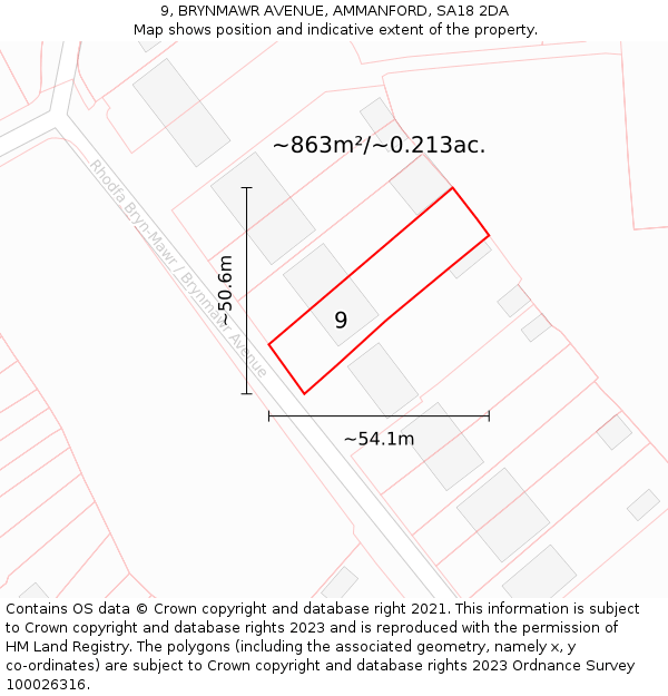 9, BRYNMAWR AVENUE, AMMANFORD, SA18 2DA: Plot and title map