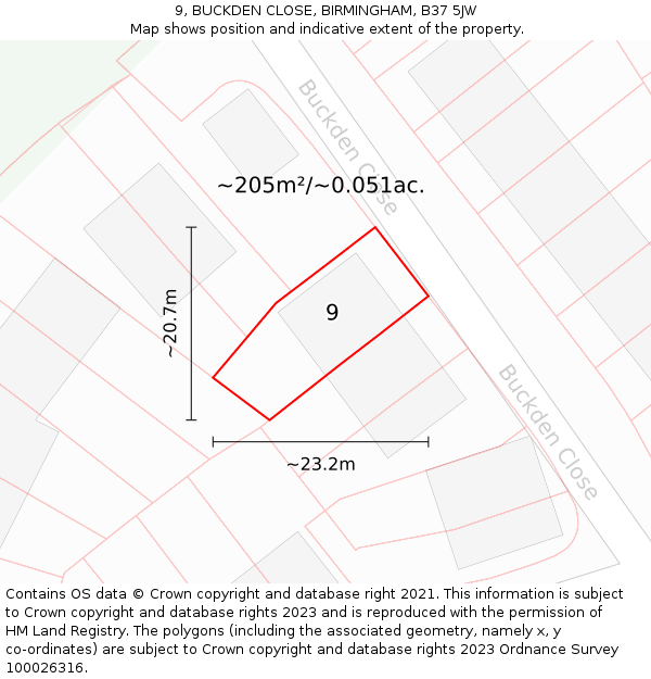 9, BUCKDEN CLOSE, BIRMINGHAM, B37 5JW: Plot and title map