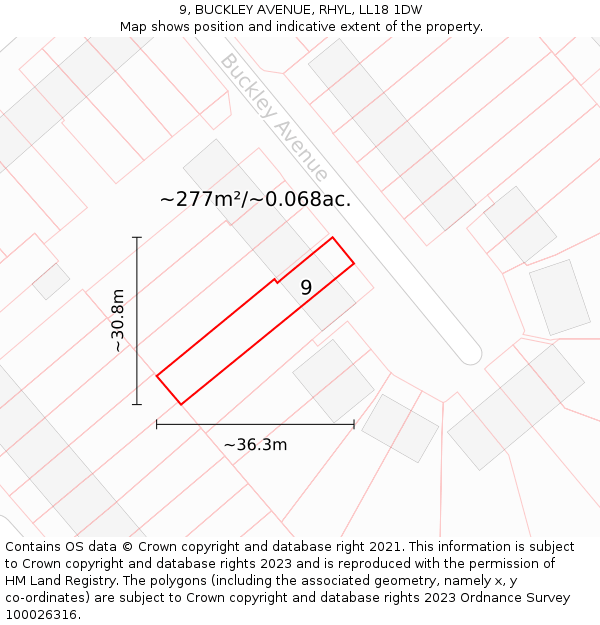 9, BUCKLEY AVENUE, RHYL, LL18 1DW: Plot and title map